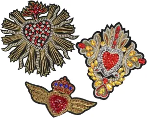 3pcs Beaded Rhinestone Heart Patches Sew On Patches for Jackets Embroidery Bead Patch Heart Applique Patches for Clothing Dress Jackets Handbag Shoes DIY Decoration (NO.7)