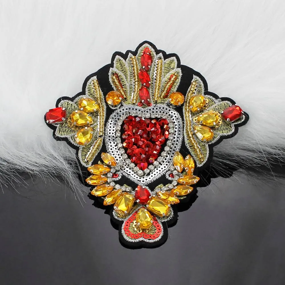 3pcs Beaded Rhinestone Heart Patches Sew On Patches for Jackets Embroidery Bead Patch Heart Applique Patches for Clothing Dress Jackets Handbag Shoes DIY Decoration (NO.7)