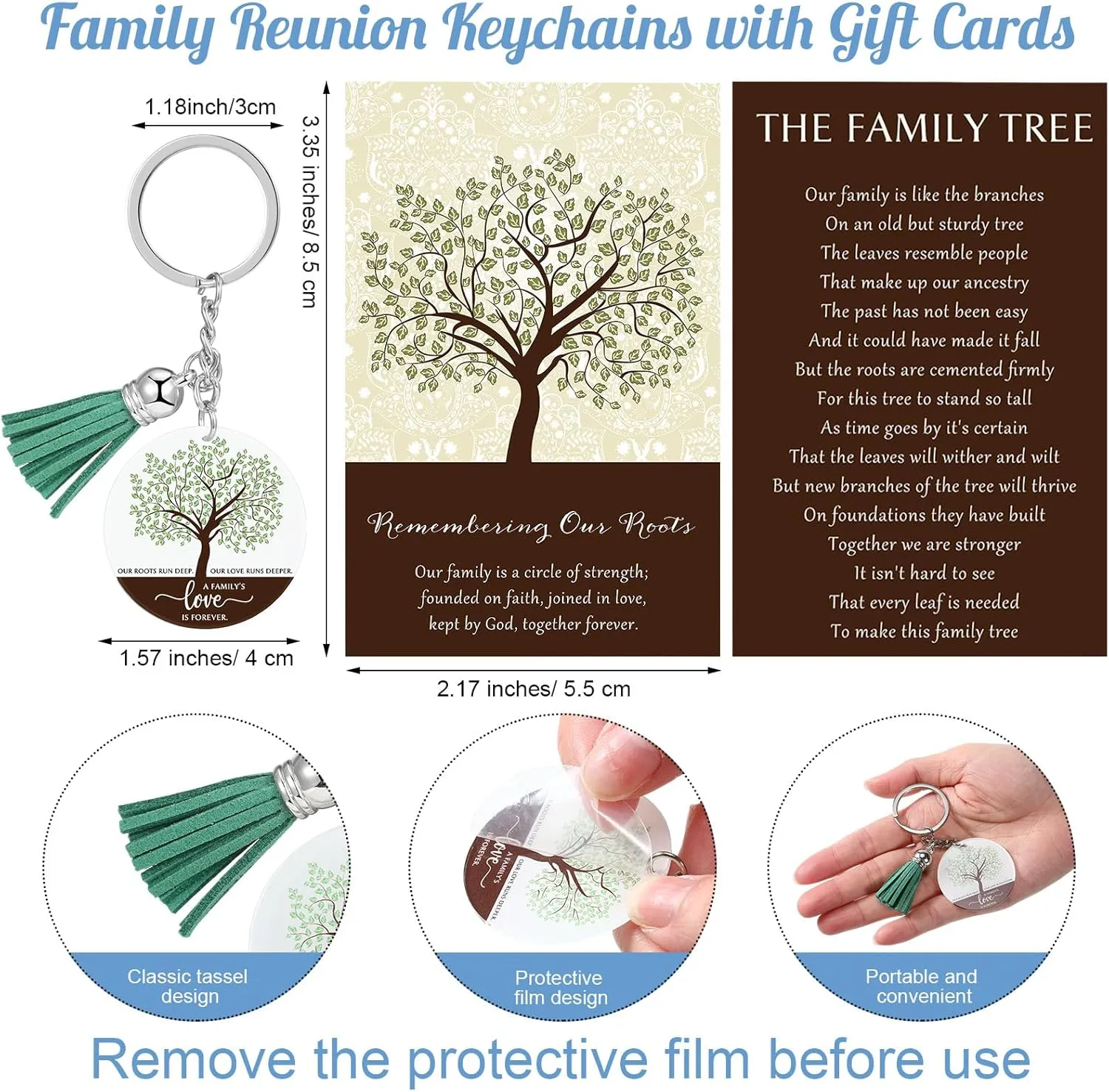 40 Sets Family Reunion Party Favors Family Tree Keychains with Tassel Remembering Our Roots Cards Bags for Family Gathering