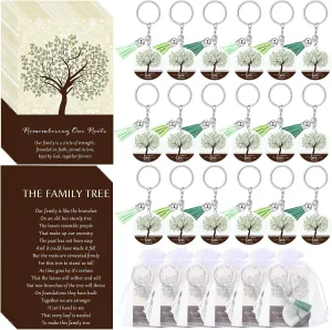 40 Sets Family Reunion Party Favors Family Tree Keychains with Tassel Remembering Our Roots Cards Bags for Family Gathering