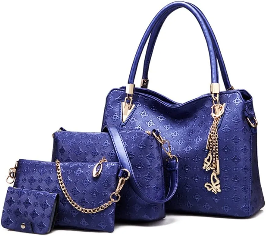 4pcs Top-handle Handbag Satchel for Women PU Printing Tote Purse Shoulder Bag Clutch Card Holder