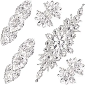 5 Pcs Crystal Rhinestone Applique Wedding on Rhinestone Sash Hair Applique for Bridal Wedding Dress Clothes Shoes(Silver)