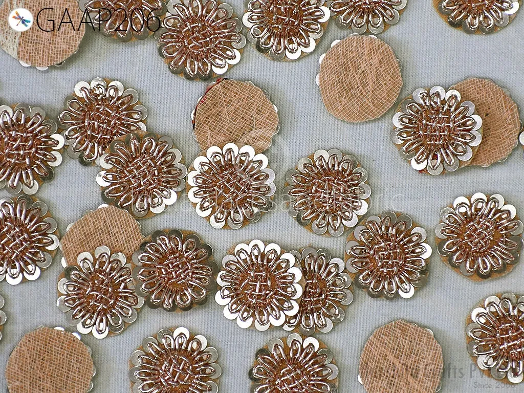 50 pc Handmade Zardozi Appliques, Indian Sewing Patches Sequin, Wedding Dresses Handcrafted Exclusive Patch DIY Craft Supply Embellishments