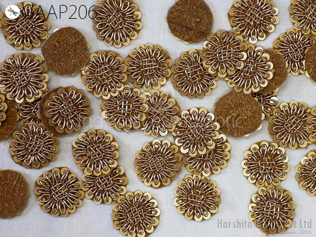 50 pc Handmade Zardozi Appliques, Indian Sewing Patches Sequin, Wedding Dresses Handcrafted Exclusive Patch DIY Craft Supply Embellishments