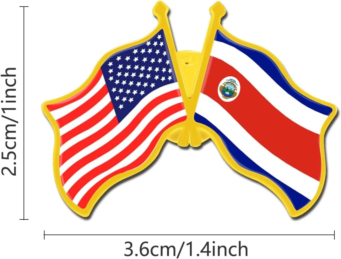 6/12/50/100 Pack -American Costa Rica Friendship Flag Pins Bulk -1.4” Metal US USA Costa Rica Lapel Pins Badge Button Souvenir