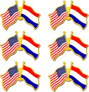 6/12/50/100 Pack -American Netherlands Friendship Flag Pins Bulk -1.4” Metal US USA Dutch Lapel Pins Badge Button Souvenir