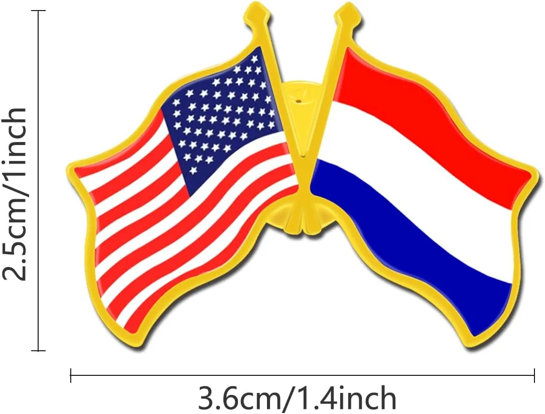 6/12/50/100 Pack -American Netherlands Friendship Flag Pins Bulk -1.4” Metal US USA Dutch Lapel Pins Badge Button Souvenir