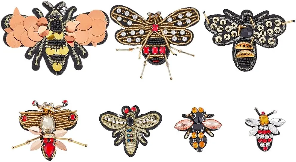 7 Styles Bee Beaded Patch Bees Sewing Applique Patches Insect Patches Embroidery Patch for Jeans Jackets Clothing Handbag Shoes Dress DIY Crafting