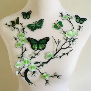 8pcs Flower Butterfly Embroidery Applique Patch Iron on Cotton Applique Butterfly Patch (Green B)