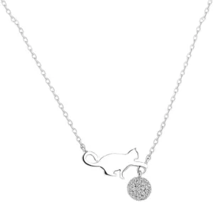925 cat Playing Ball Micro-Set Necklace Wild Sweet Jewelry