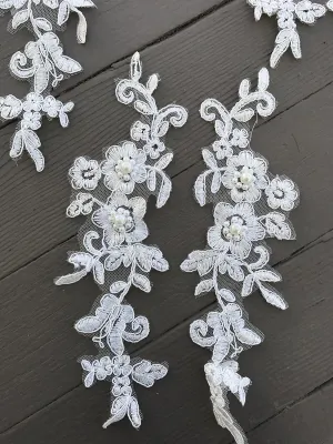 A123 Lace Appliques, Two Pairs Embroidered Appliques,Patch Lace in White