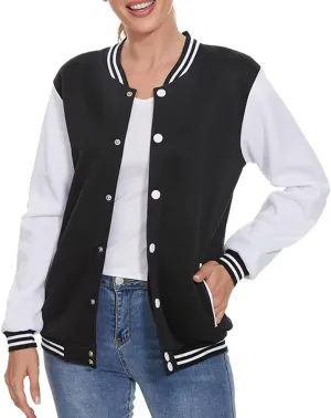 ACEFAST INC Women's Varsity Jacket Baseball Uniform Casual Long Sleeve Sport Bomber Jacket Coat