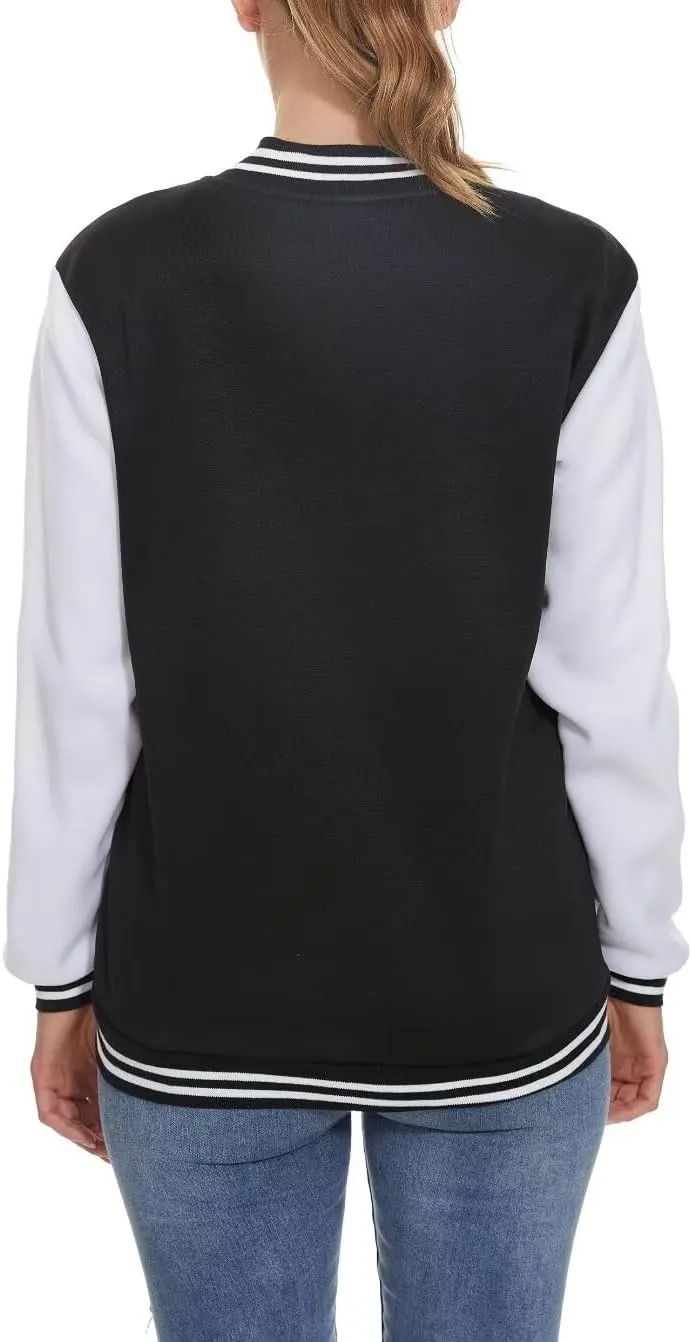 ACEFAST INC Women's Varsity Jacket Baseball Uniform Casual Long Sleeve Sport Bomber Jacket Coat