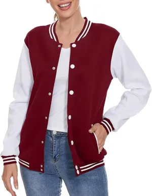ACEFAST INC Women's Varsity Jacket Baseball Uniform Casual Long Sleeve Sport Bomber Jacket Coat