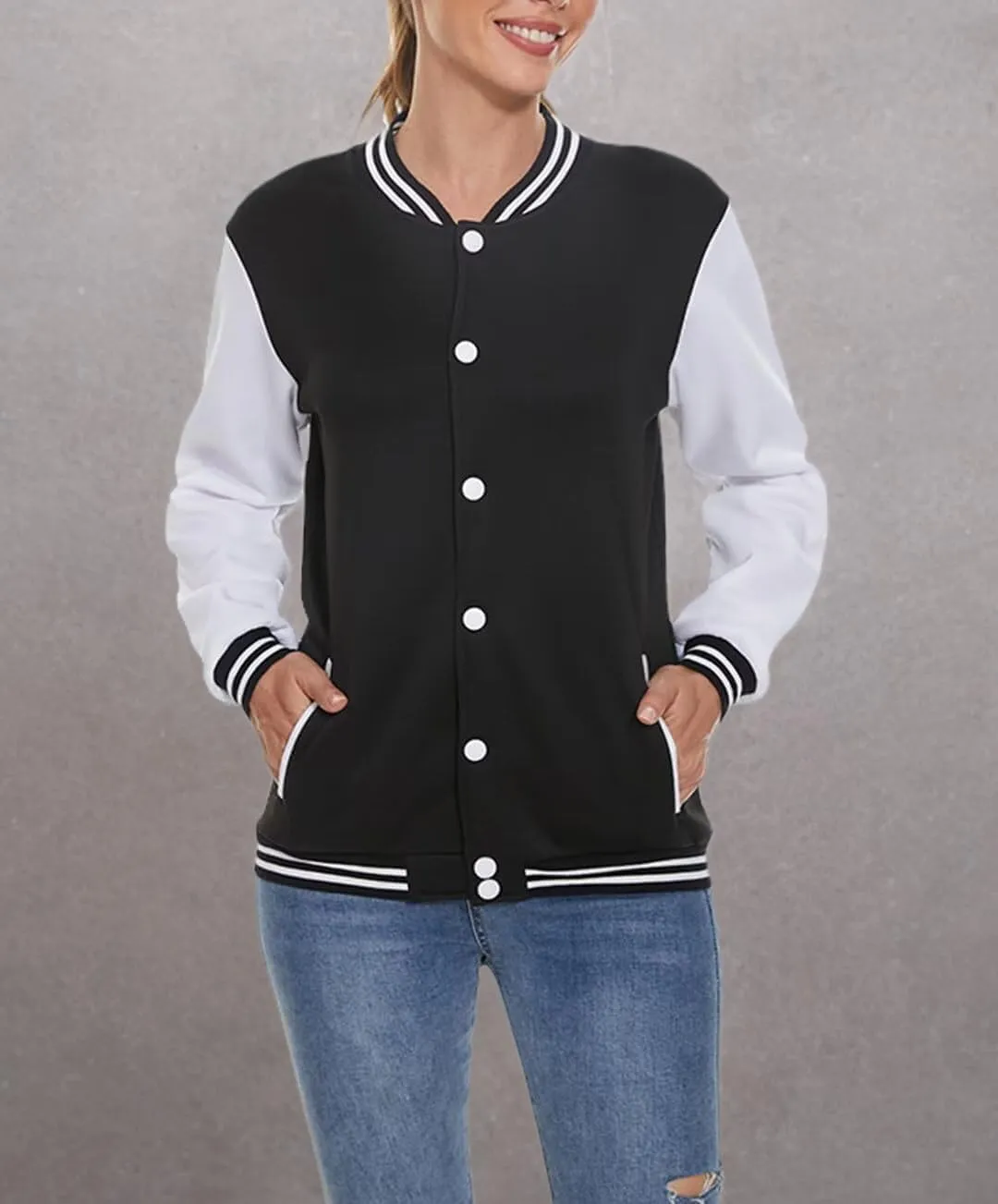ACEFAST INC Women's Varsity Jacket Baseball Uniform Casual Long Sleeve Sport Bomber Jacket Coat