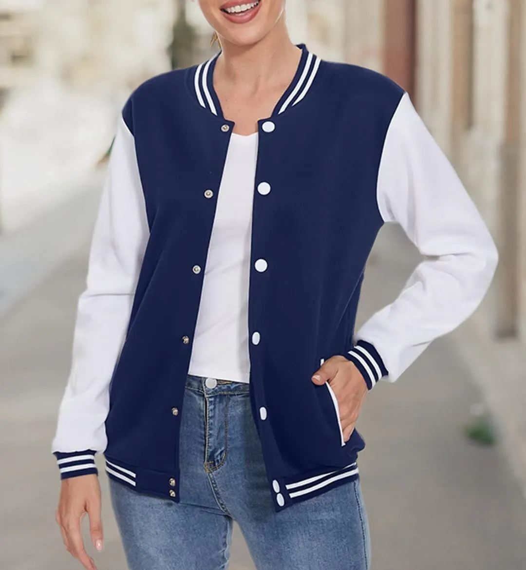 ACEFAST INC Women's Varsity Jacket Baseball Uniform Casual Long Sleeve Sport Bomber Jacket Coat