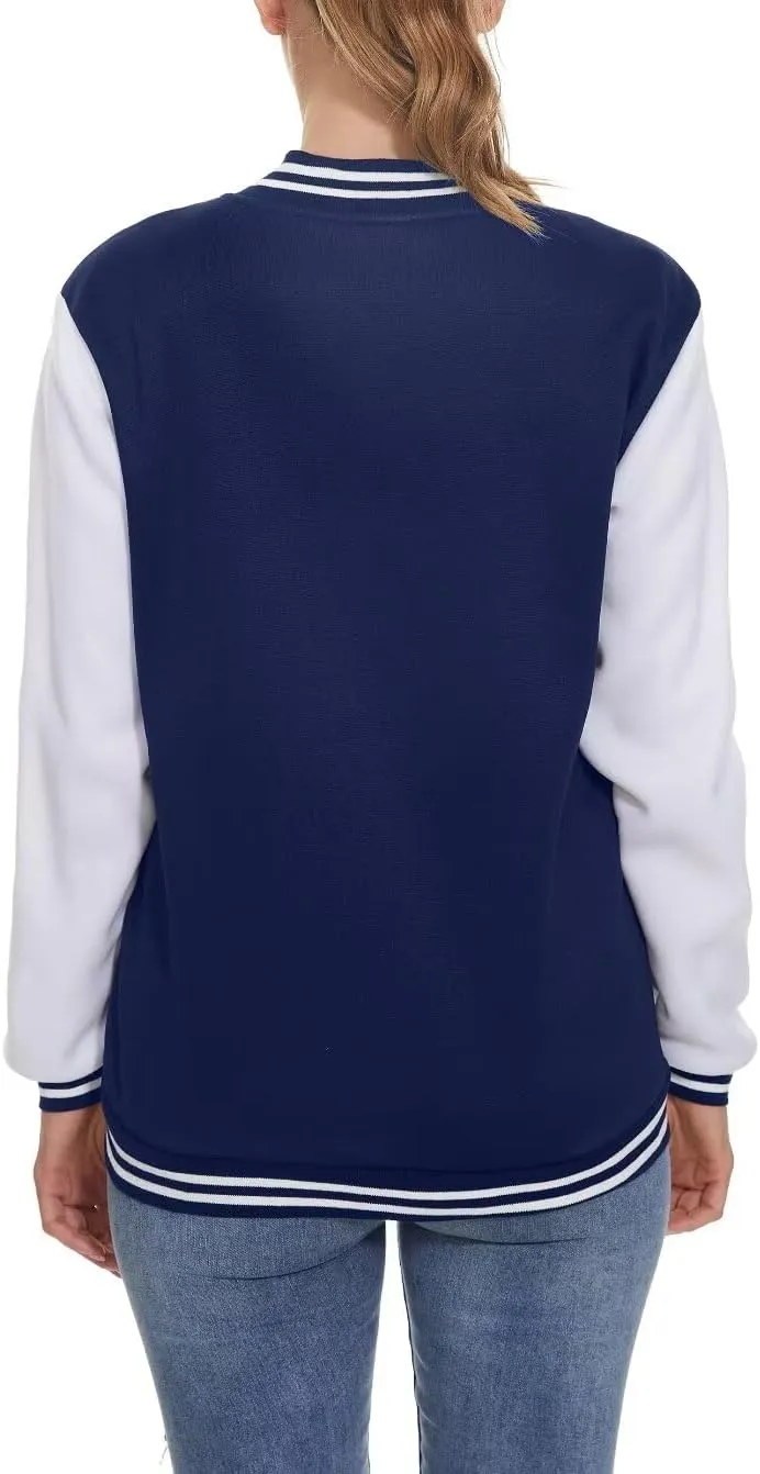 ACEFAST INC Women's Varsity Jacket Baseball Uniform Casual Long Sleeve Sport Bomber Jacket Coat