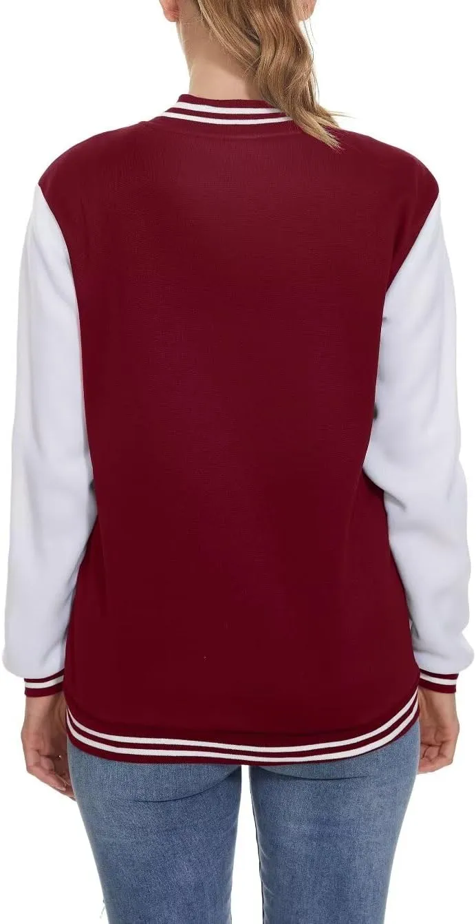 ACEFAST INC Women's Varsity Jacket Baseball Uniform Casual Long Sleeve Sport Bomber Jacket Coat