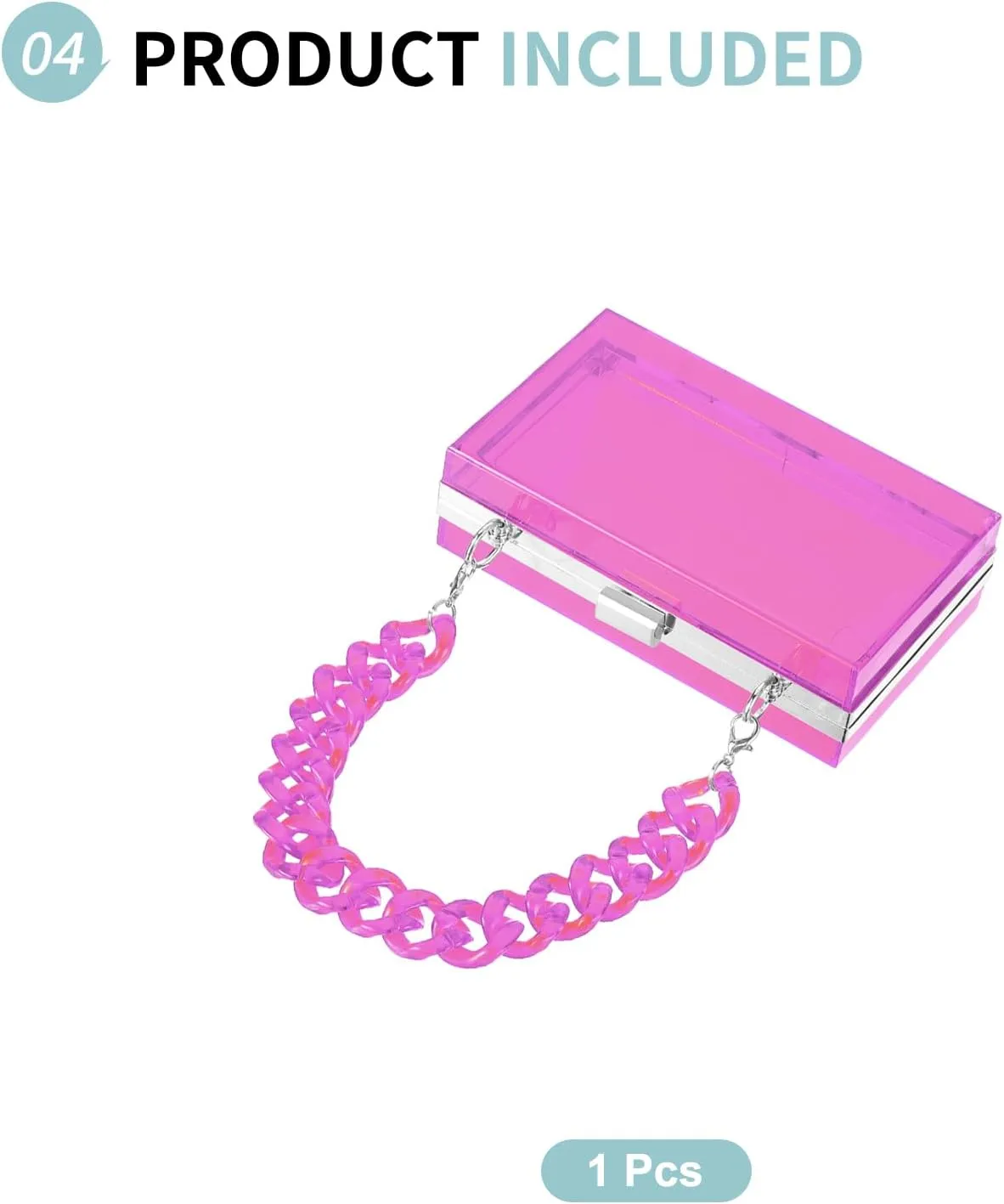 Acrylic Clear Evening Clutch Bag for Women, Shoulder Handbags Neon Hard Frame with Chains Party Purse for Wedding Prom Party (Purple, Silver)