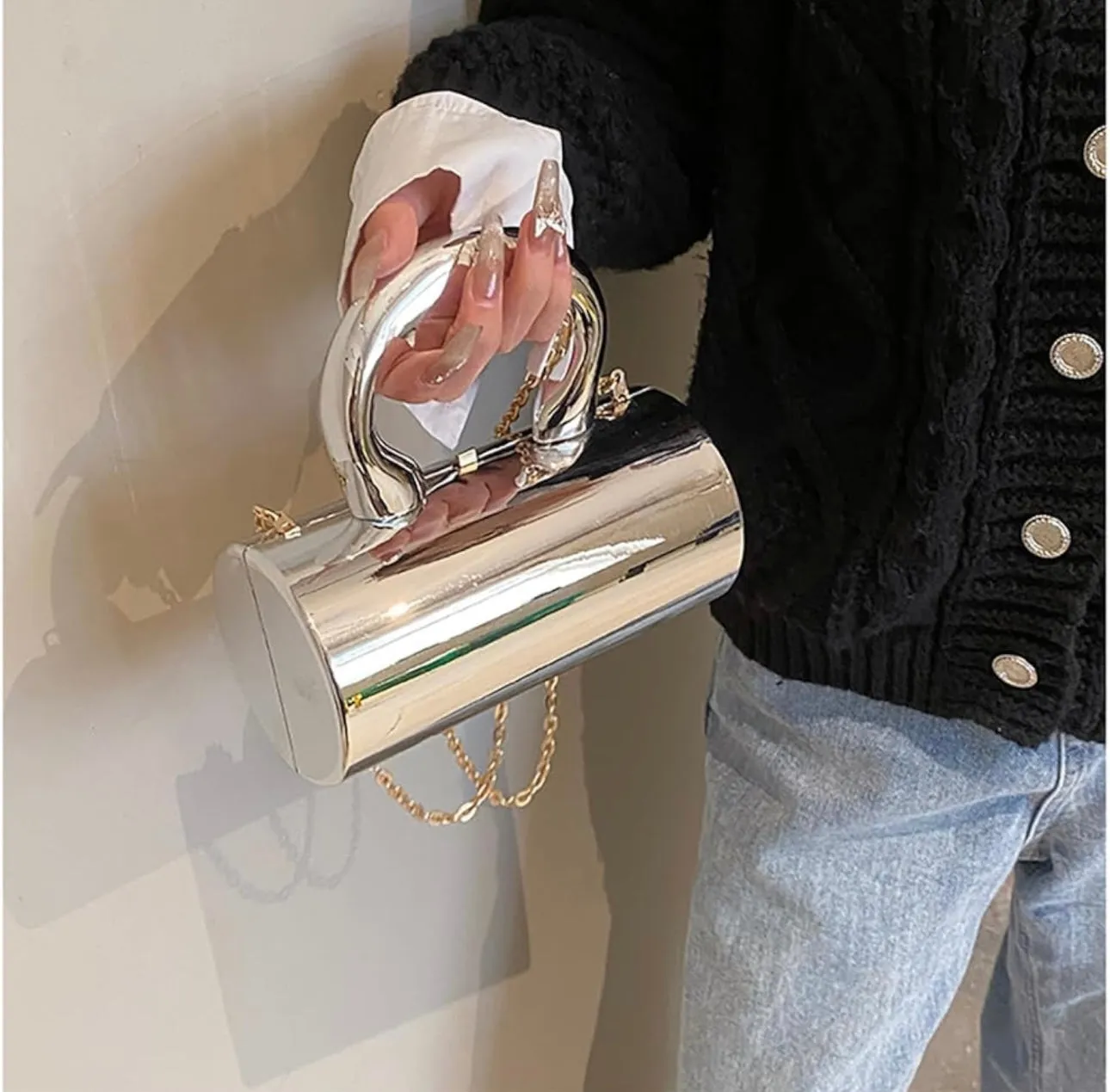 Acrylic Clutch Tote Bag for Women Silver Purse Hobo Bag Satchel Crossbody Bags Y2k Purse Acrylic Purse Shoulder Bag