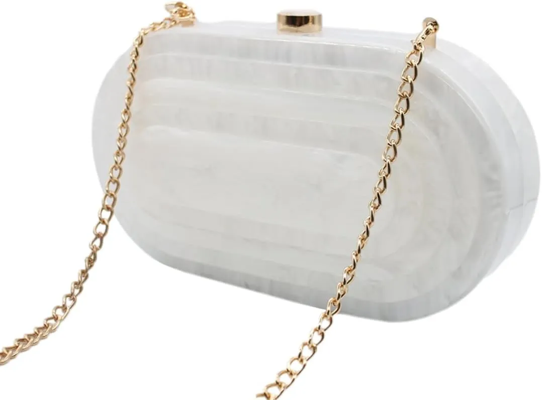 Acrylic Evening Clutch Bag for Women Shell Shape Shoulder Crossbody Bag Glitter Marble Purse Handbag