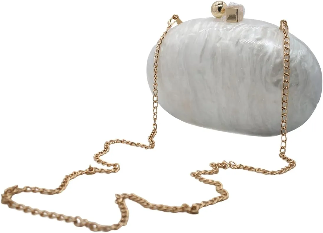 Acrylic Evening Clutch Bag for Women Shell Shape Shoulder Crossbody Bag Glitter Marble Purse Handbag