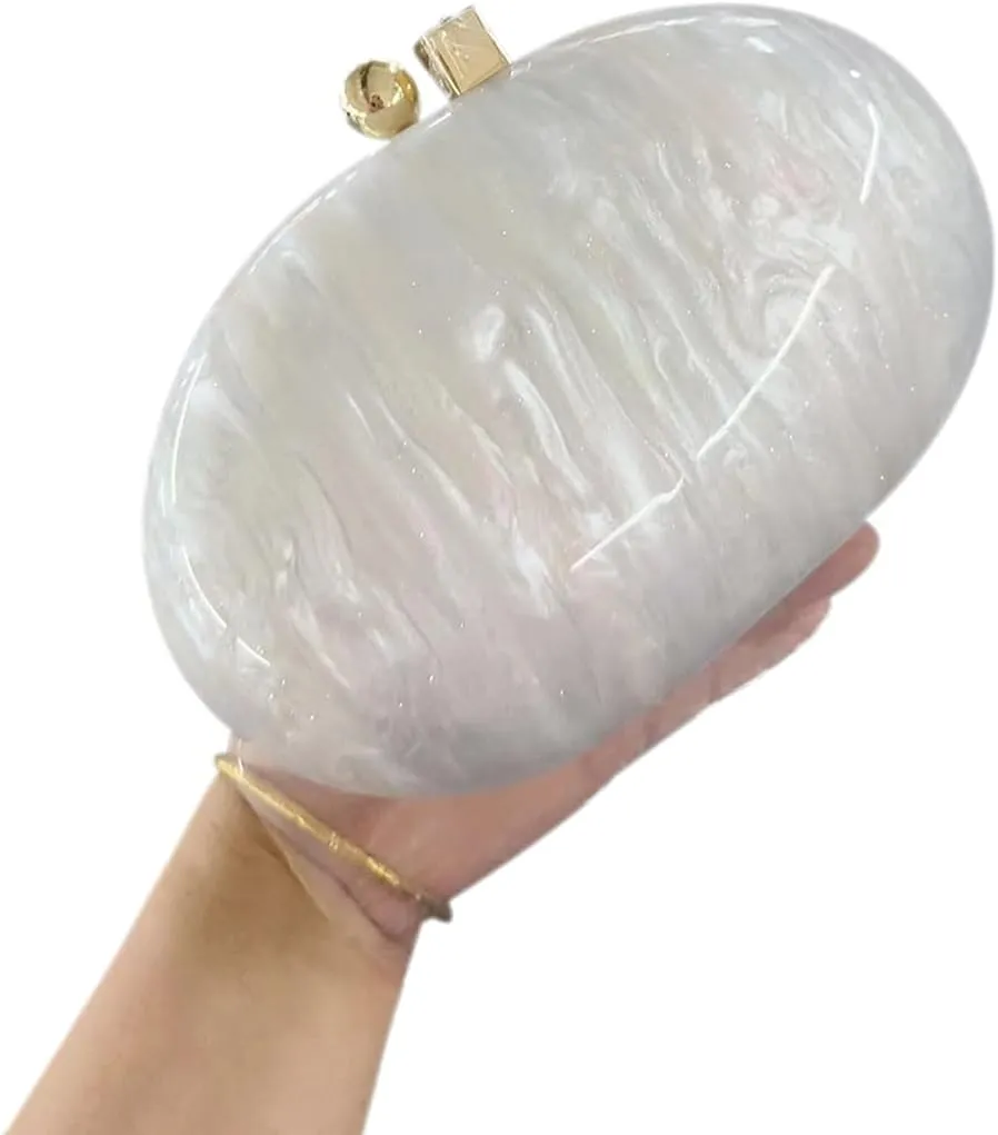 Acrylic Evening Clutch Bag for Women Shell Shape Shoulder Crossbody Bag Glitter Marble Purse Handbag