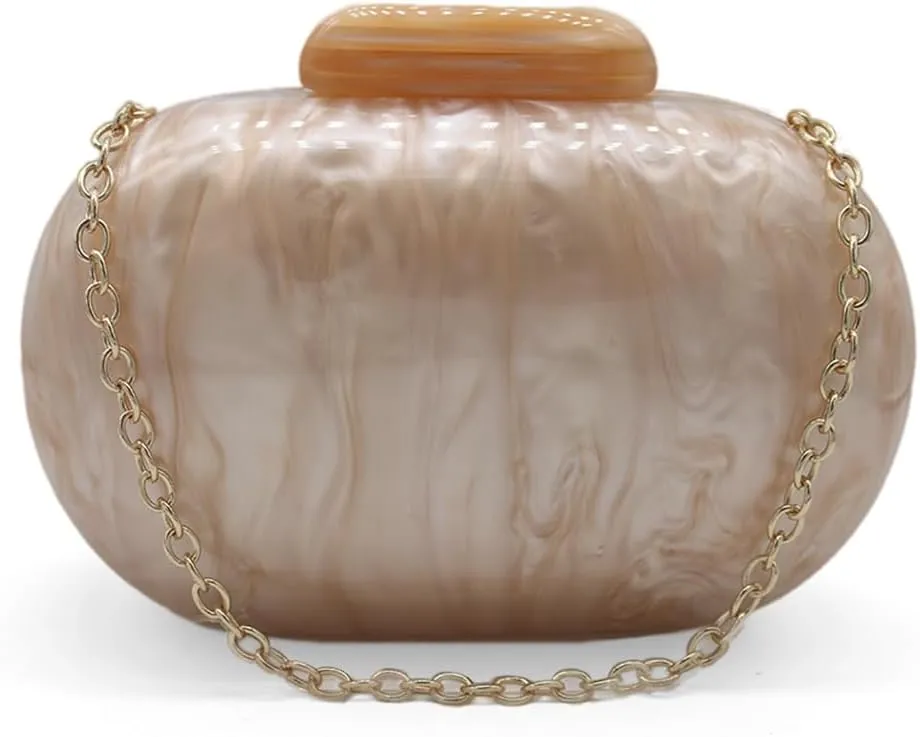Acrylic Evening Clutch Bag for Women Shell Shape Shoulder Crossbody Bag Glitter Marble Purse Handbag