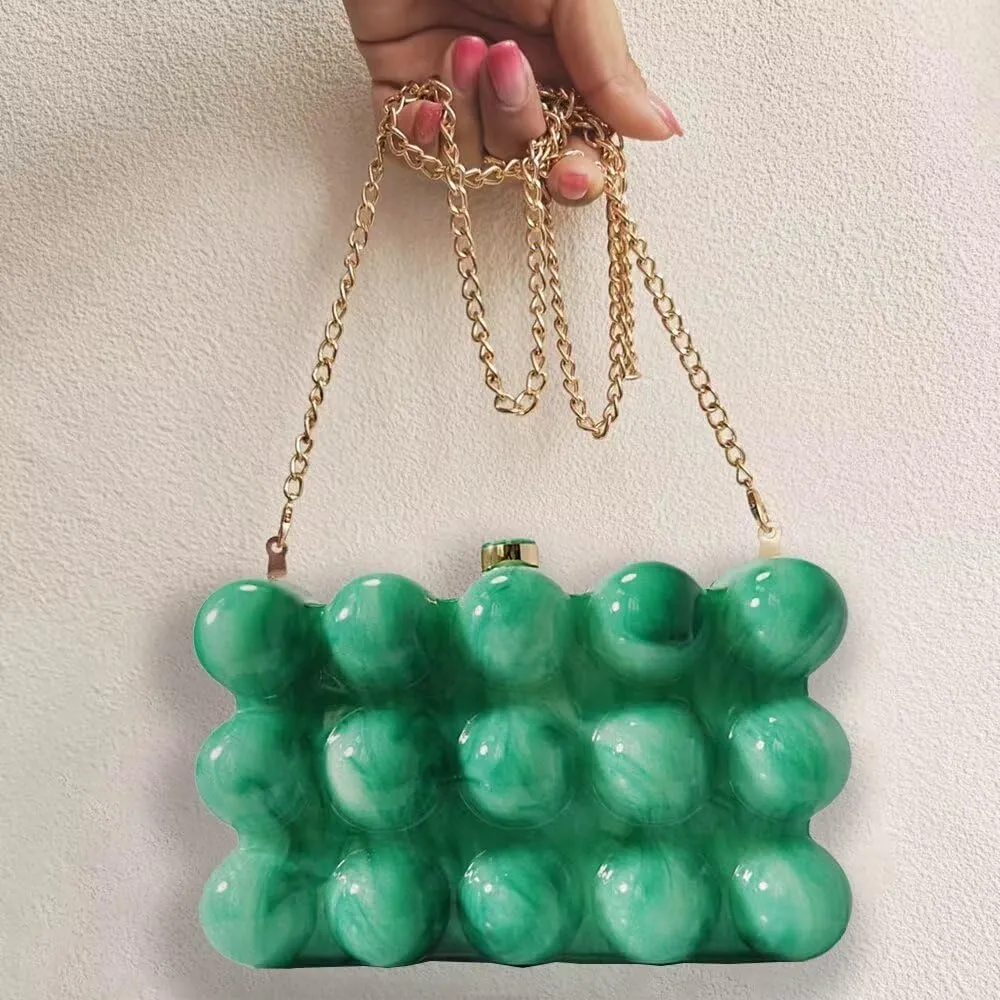 Acrylic Evening Clutch Purse for Women Cute Marble Glitter Makeup Crossbody Bag Handbag for Wedding Party