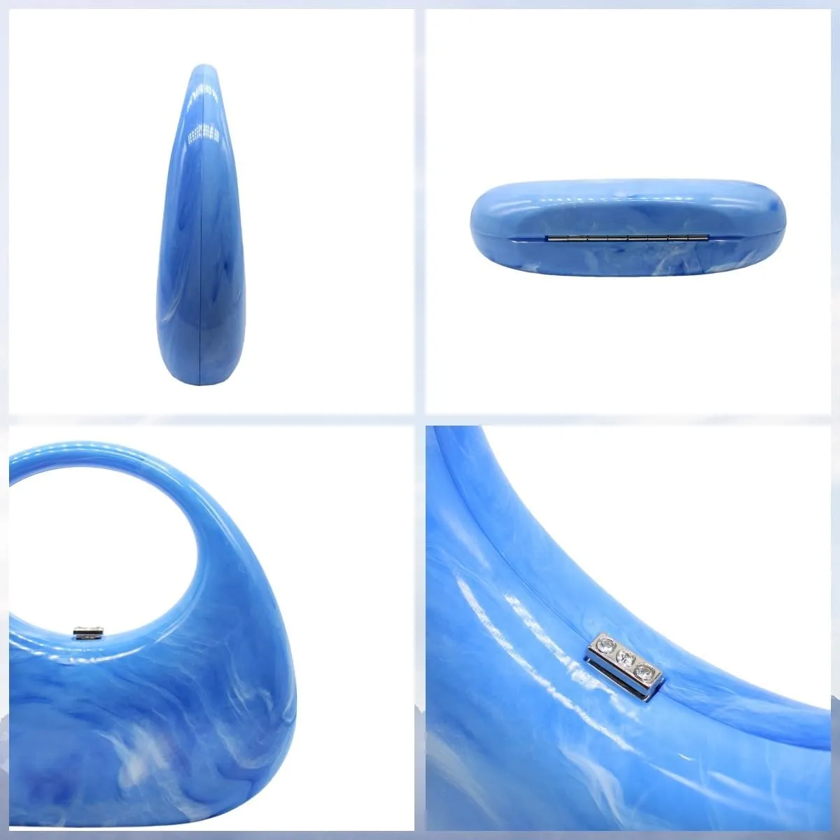 Acrylic Evening Clutch Purse Top-handle Moon Hobo Bag, Elegant Marble Handbag for Wedding Cocktail Party
