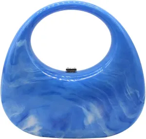 Acrylic Evening Clutch Purse Top-handle Moon Hobo Bag, Elegant Marble Handbag for Wedding Cocktail Party