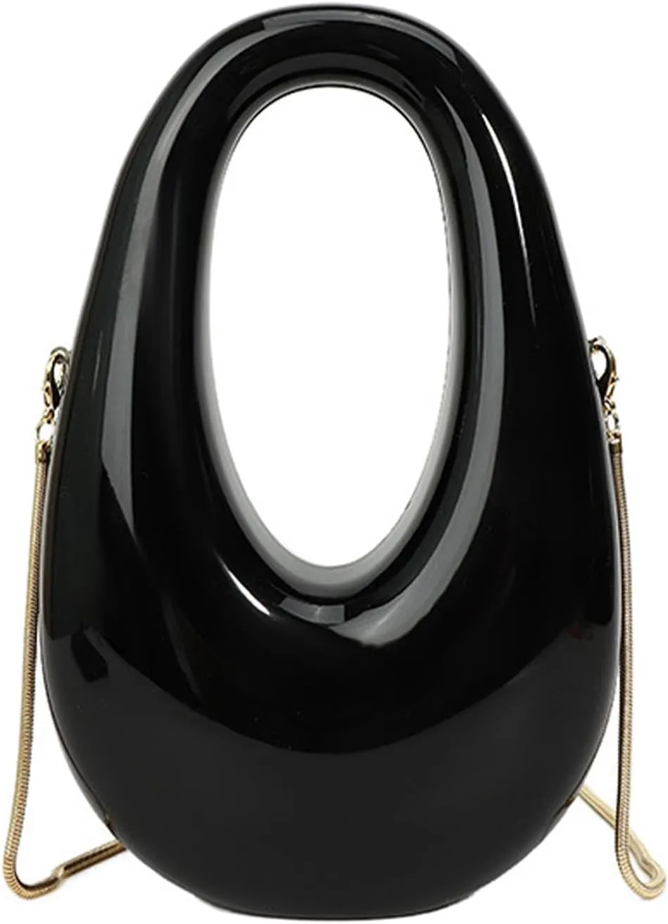 Acrylic Moon Shape Evening Clutch Purse For Women Metal Chains Unique Shoulder Bag Handbag For Wedding Party Prom (Black,Female,Adult)