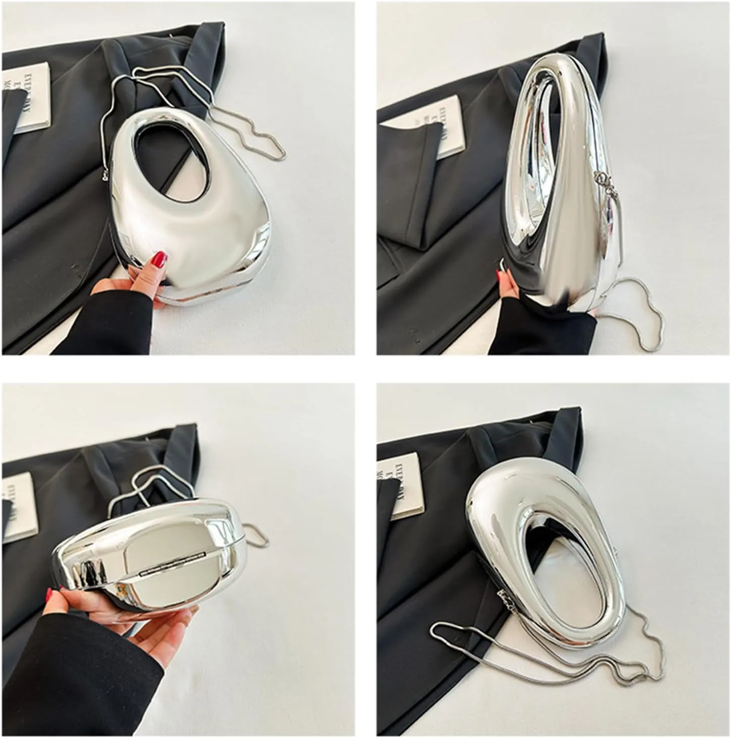 Acrylic Moon Shape Evening Clutch Purse For Women Metal Chains Unique Shoulder Bag Handbag For Wedding Party Prom (Black,Female,Adult)