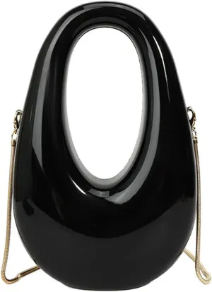 Acrylic Moon Shape Evening Clutch Purse For Women Metal Chains Unique Shoulder Bag Handbag For Wedding Party Prom (Black,Female,Adult)