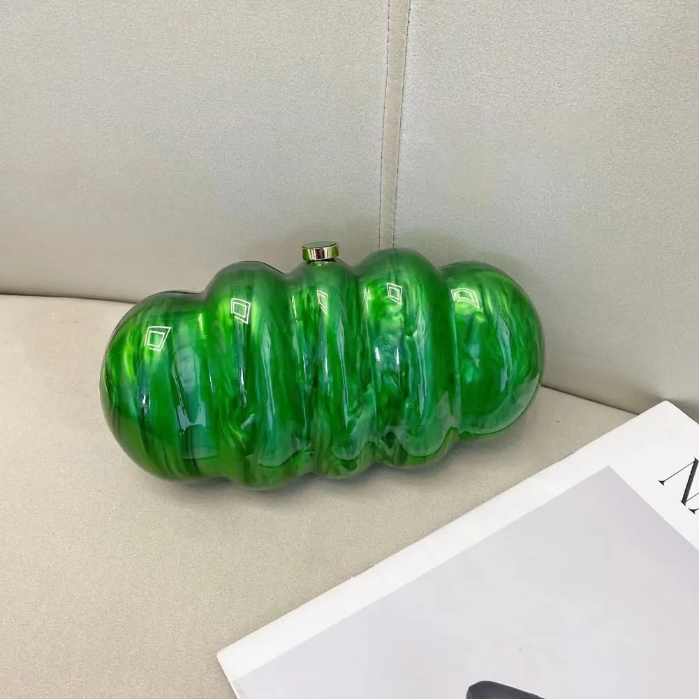 Acrylic Puffer Clutch Purse for Women Elegant Evening Bag with Long Chain Unique Marble Handbag for Wedding Party Prom