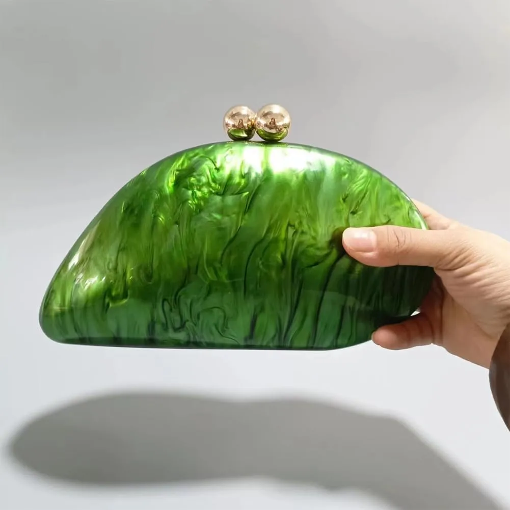 Acrylic Shell Shaped Bag Luxury Marble Clutch Evening Purses for Women Glitter Handbag for Wedding Cocktail Party Prom
