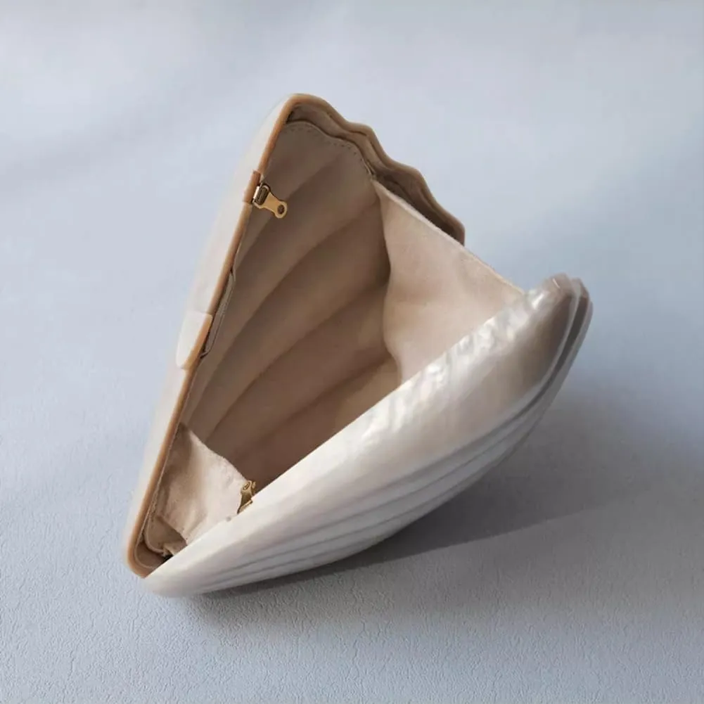 Acrylic Shell Shaped Bag Luxury Marble Clutch Evening Purses for Women Glitter Handbag for Wedding Cocktail Party Prom