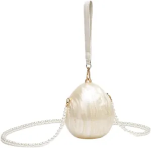 Acrylic Shell Shaped Clutch Women 2025 Trendy Luxury Marble Evening Handbag Pearl Chain Shoulder Bag Wedding Party