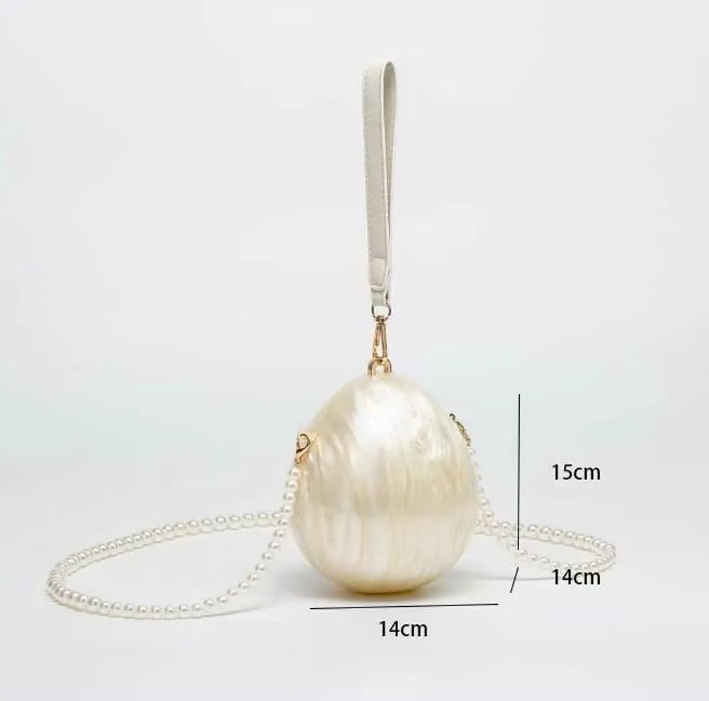 Acrylic Shell Shaped Clutch Women 2025 Trendy Luxury Marble Evening Handbag Pearl Chain Shoulder Bag Wedding Party