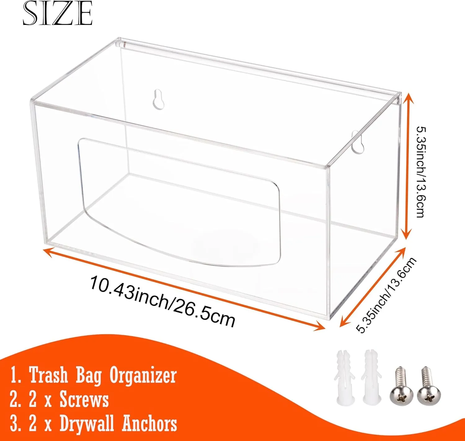 Acrylic Trash Bag Storage Dispenser with Lid, Garbage Bag Dispenser Roll Holder Under Sink, Wall Mounted 13 Gallon Trash Bag Holder Dispenser Organizer Under Sink for Kitchen Cabinet, Clear
