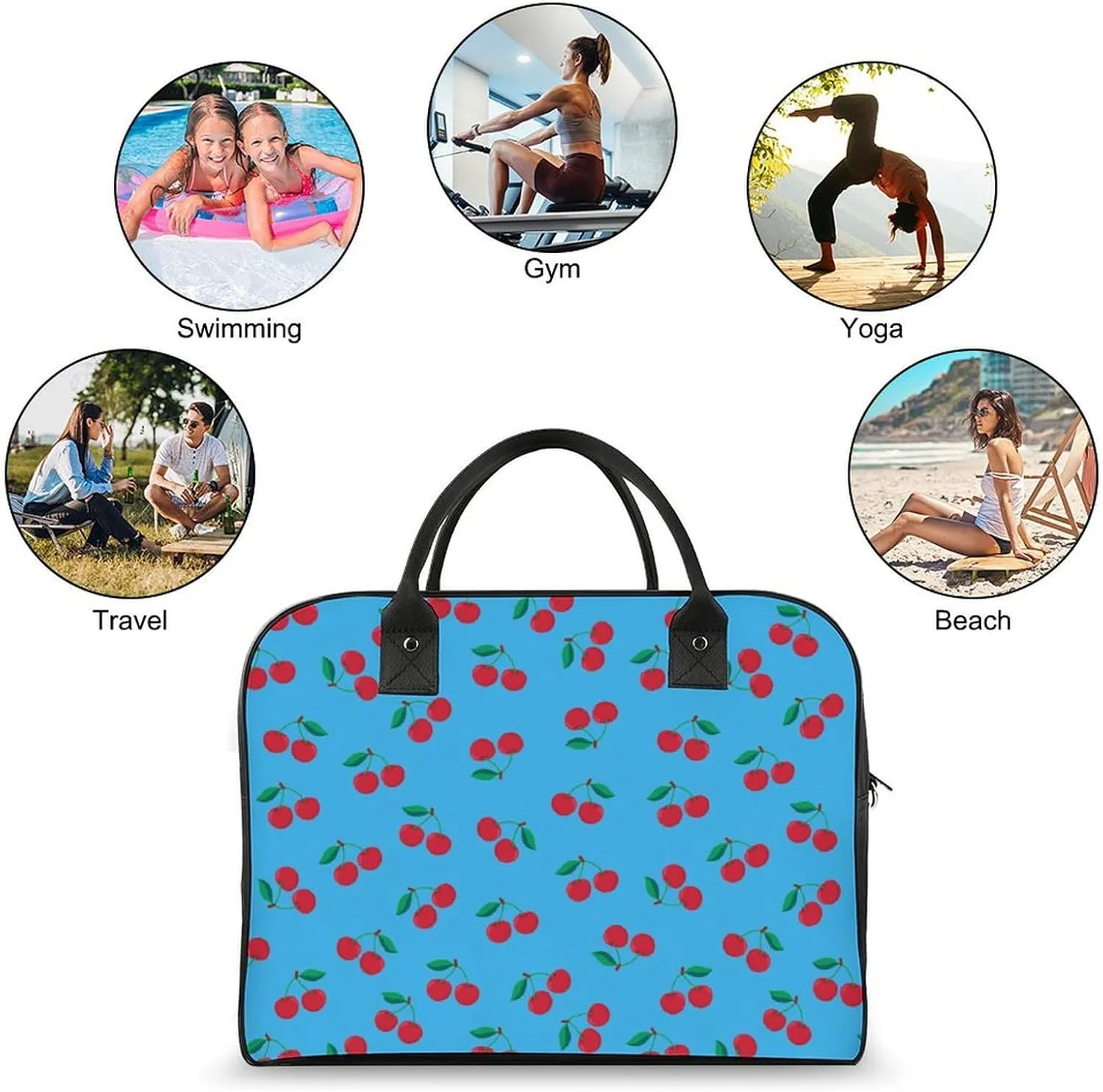 Adult High-capacity Nylon Berries Patterns Simple Handbag for Touring 13" X 19" X 8"