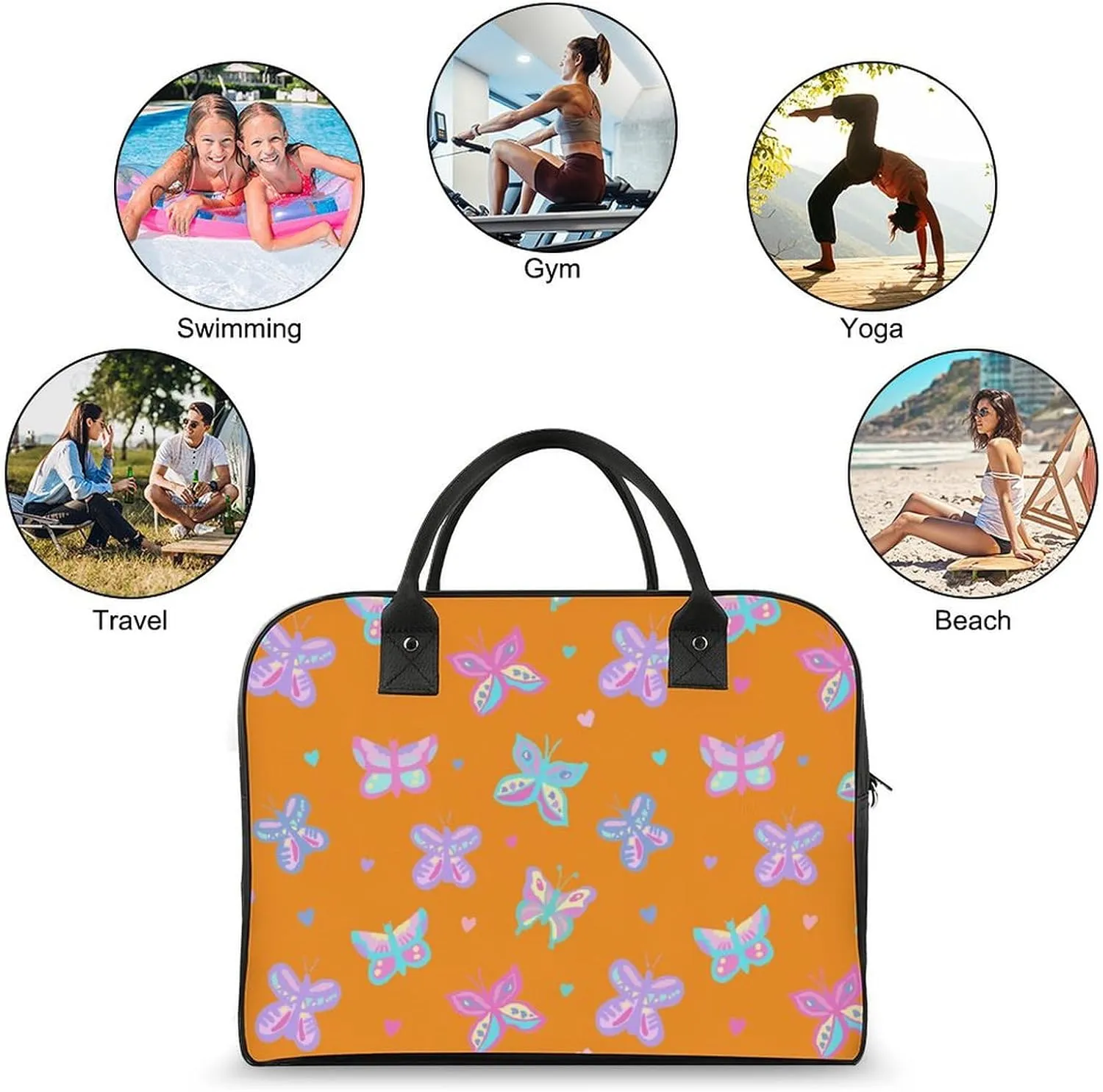 Adult High-capacity Nylon Colorful Butterfly Retro Handbag for Touring 13" X 19" X 8"