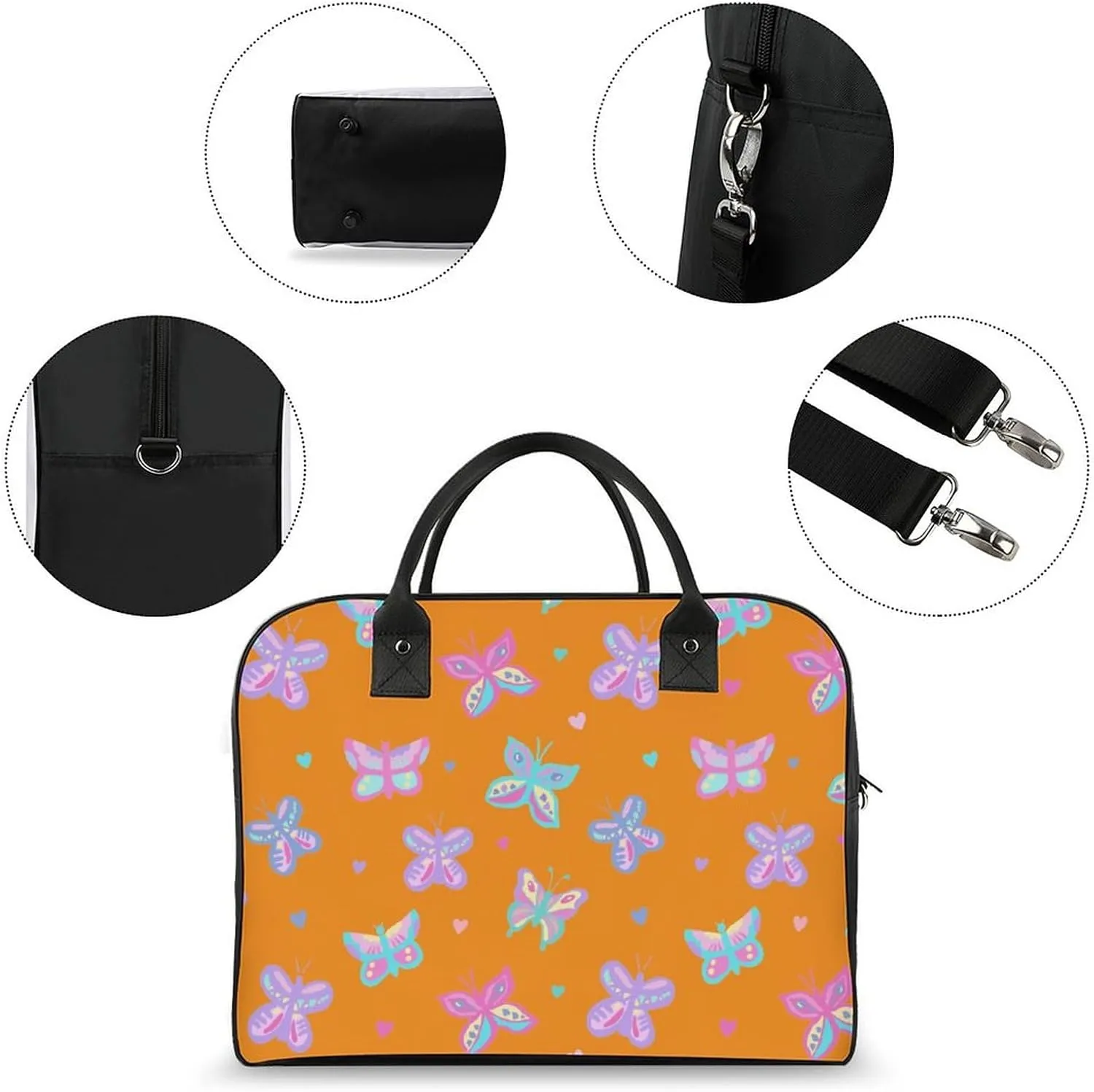 Adult High-capacity Nylon Colorful Butterfly Retro Handbag for Touring 13" X 19" X 8"