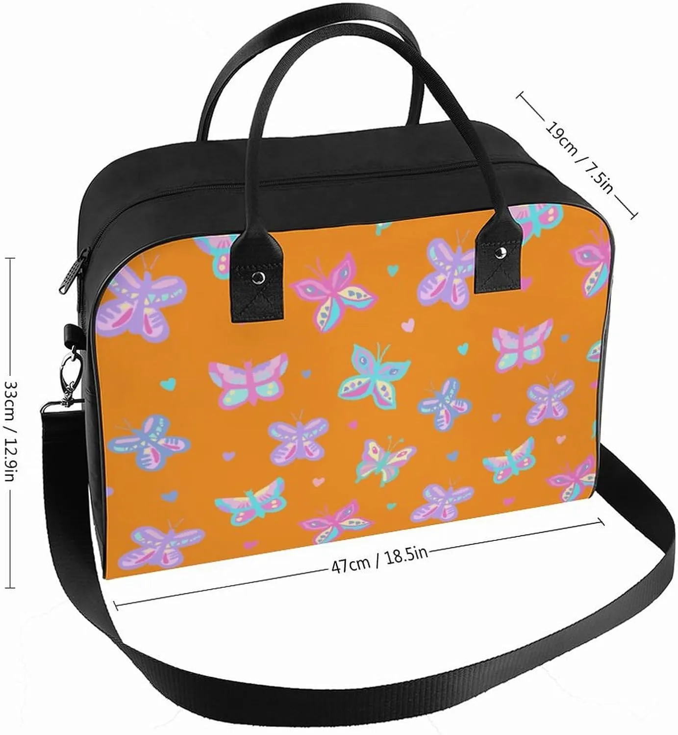 Adult High-capacity Nylon Colorful Butterfly Retro Handbag for Touring 13" X 19" X 8"
