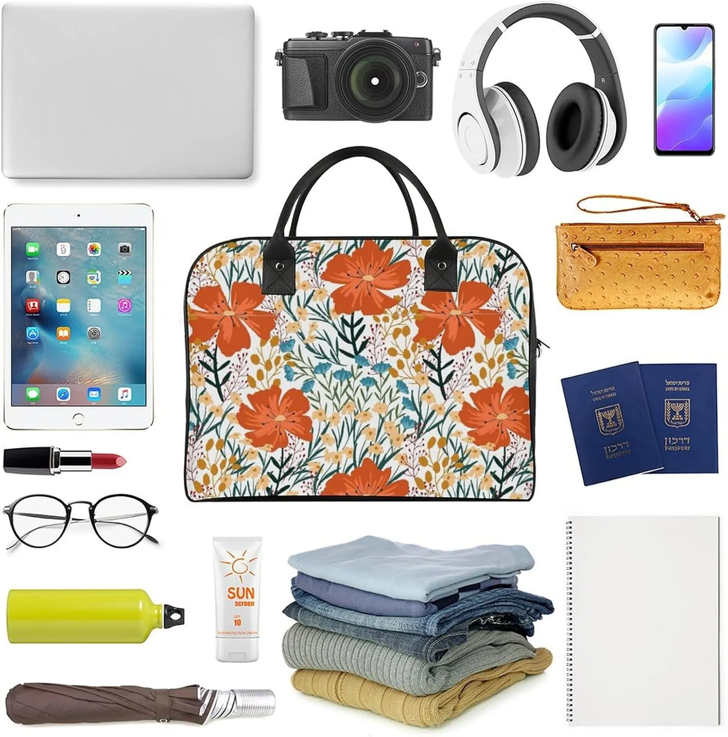 Adults Crossbody Nylon Lotus Florals Fashion Handbag for Business Trip 13" X 19" X 8"