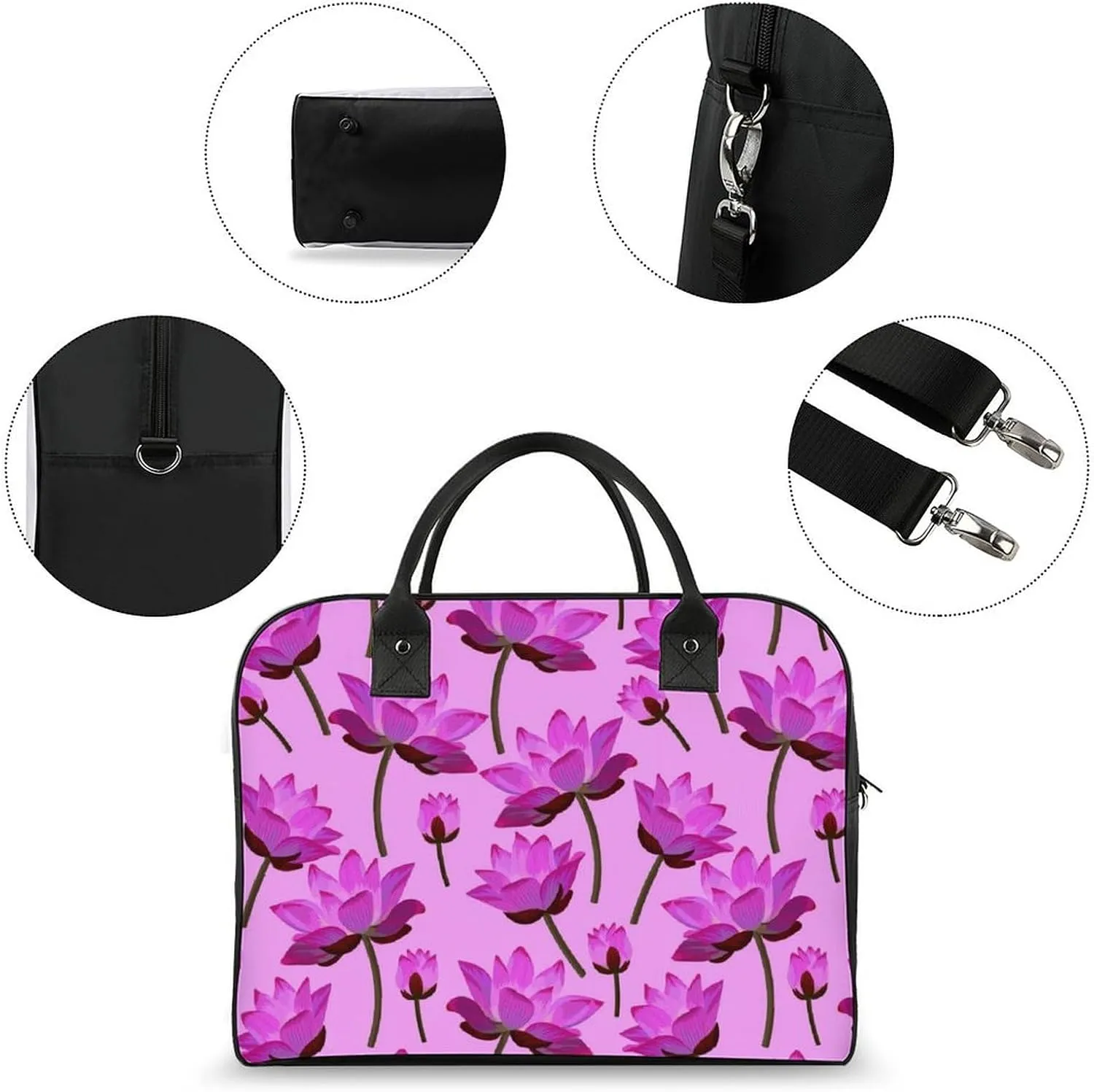 Adults Crossbody Nylon Lotus Florals Fashion Handbag for Business Trip 13" X 19" X 8"