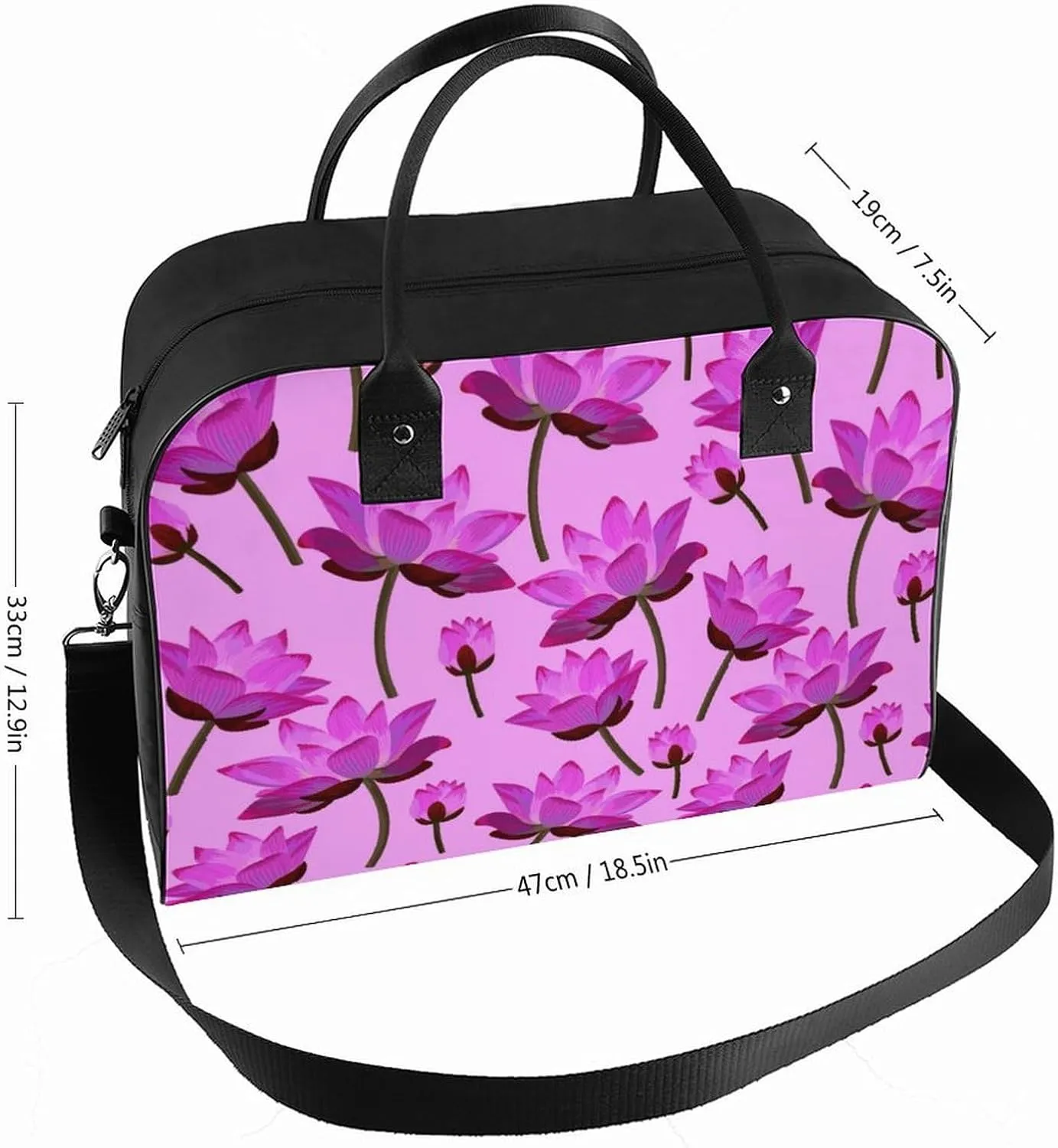 Adults Crossbody Nylon Lotus Florals Fashion Handbag for Business Trip 13" X 19" X 8"