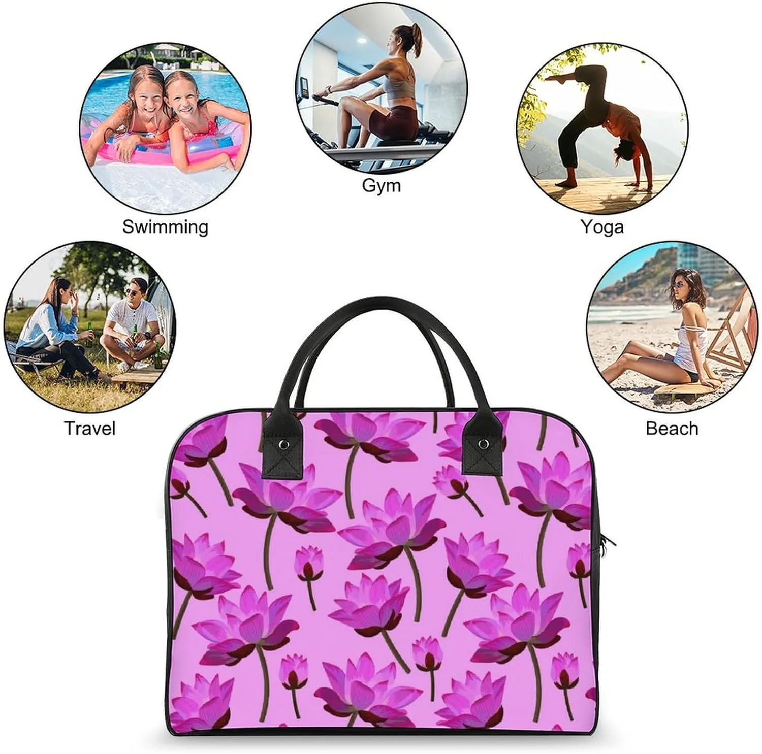 Adults Crossbody Nylon Lotus Florals Fashion Handbag for Business Trip 13" X 19" X 8"