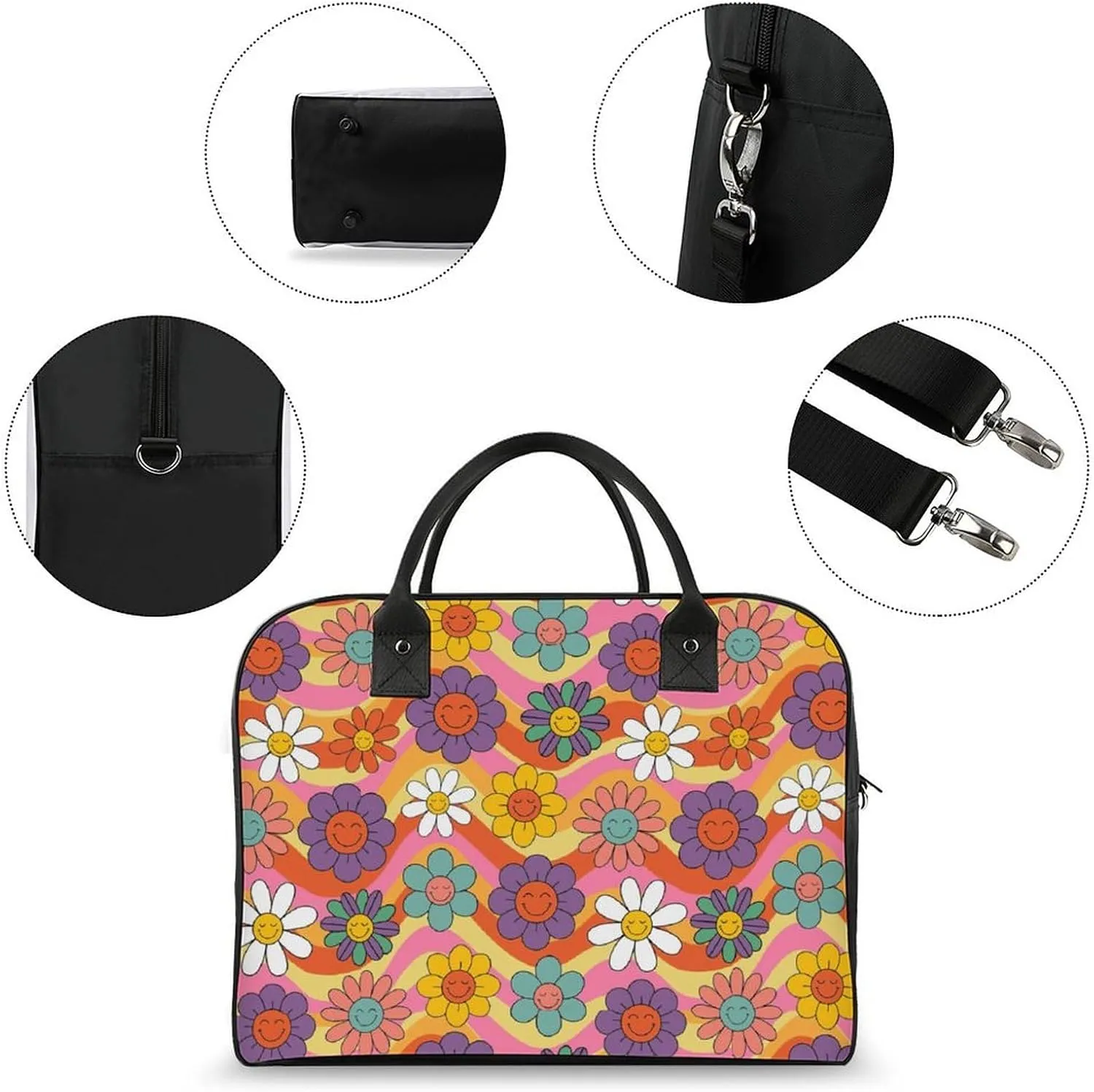 Adults High-capacity Nylon Rose Florals Simple Handbag for Journey 13" X 19" X 8"