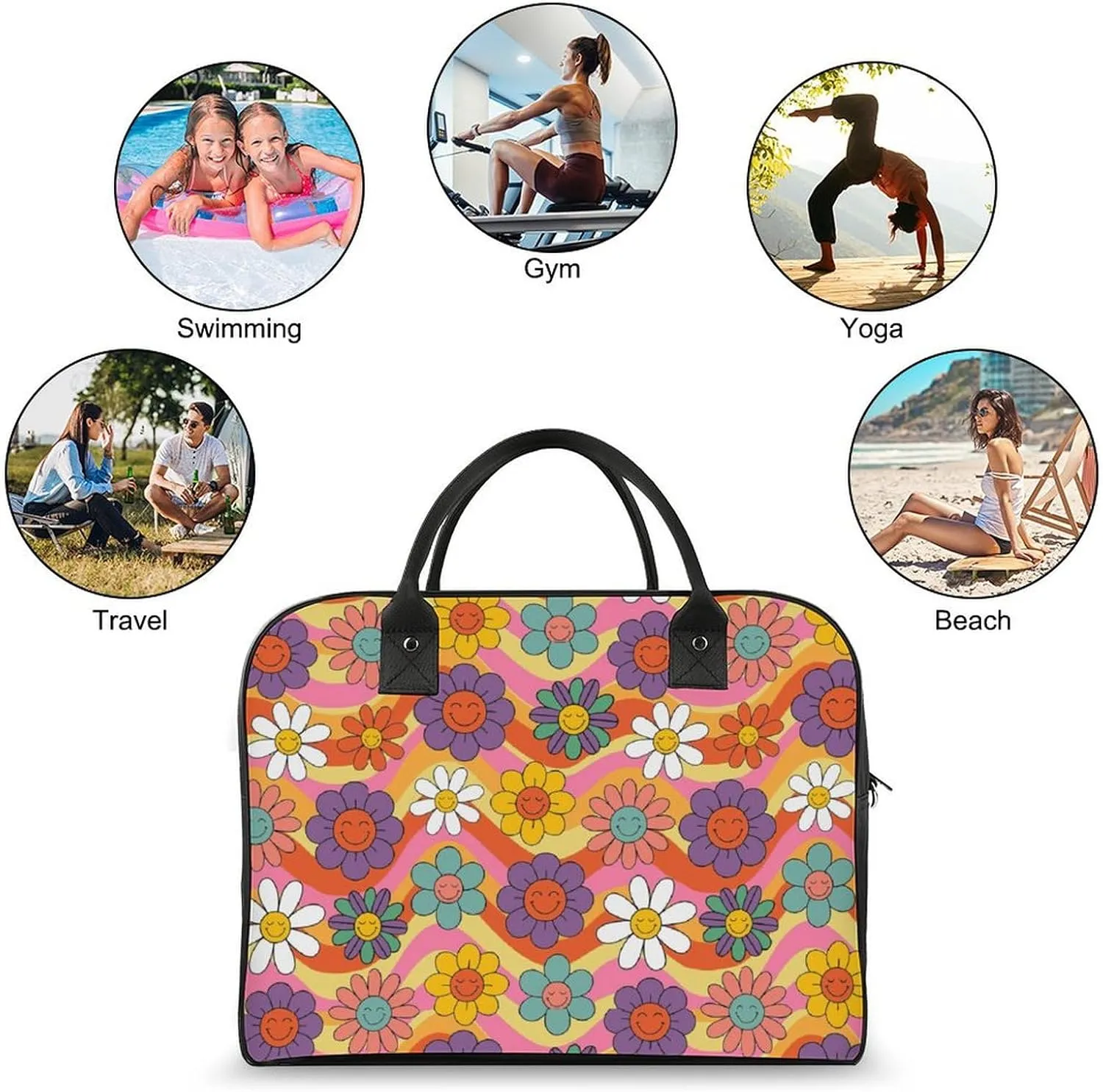 Adults High-capacity Nylon Rose Florals Simple Handbag for Journey 13" X 19" X 8"